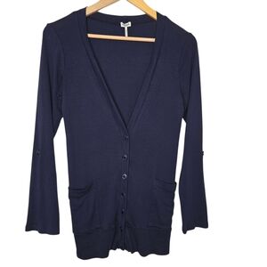 Splendid Womens Navy Blue Modal Cotton Half Button Cardigan Medium
